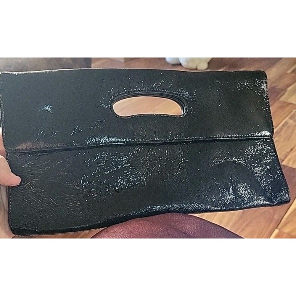 Hobo The Ace Clutch Black Patent Clutch Medium Handbag Purse Organizer Pockets